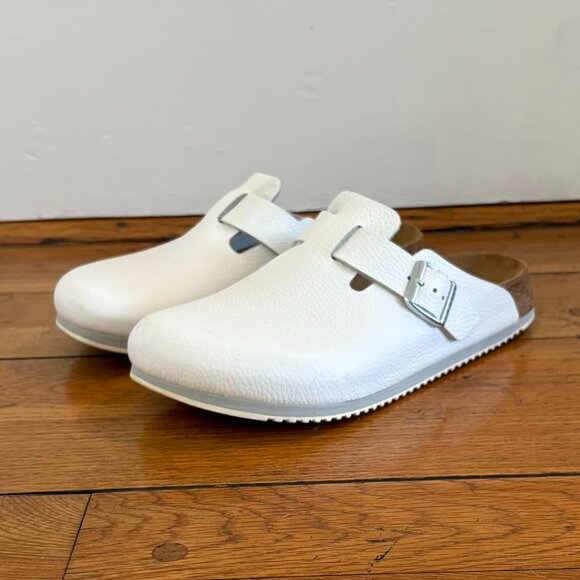 Birkenstock Boston Super Grip Leather Clogs | White | US Mens 8-8.5/ EU 41 - Picture 1 of 3